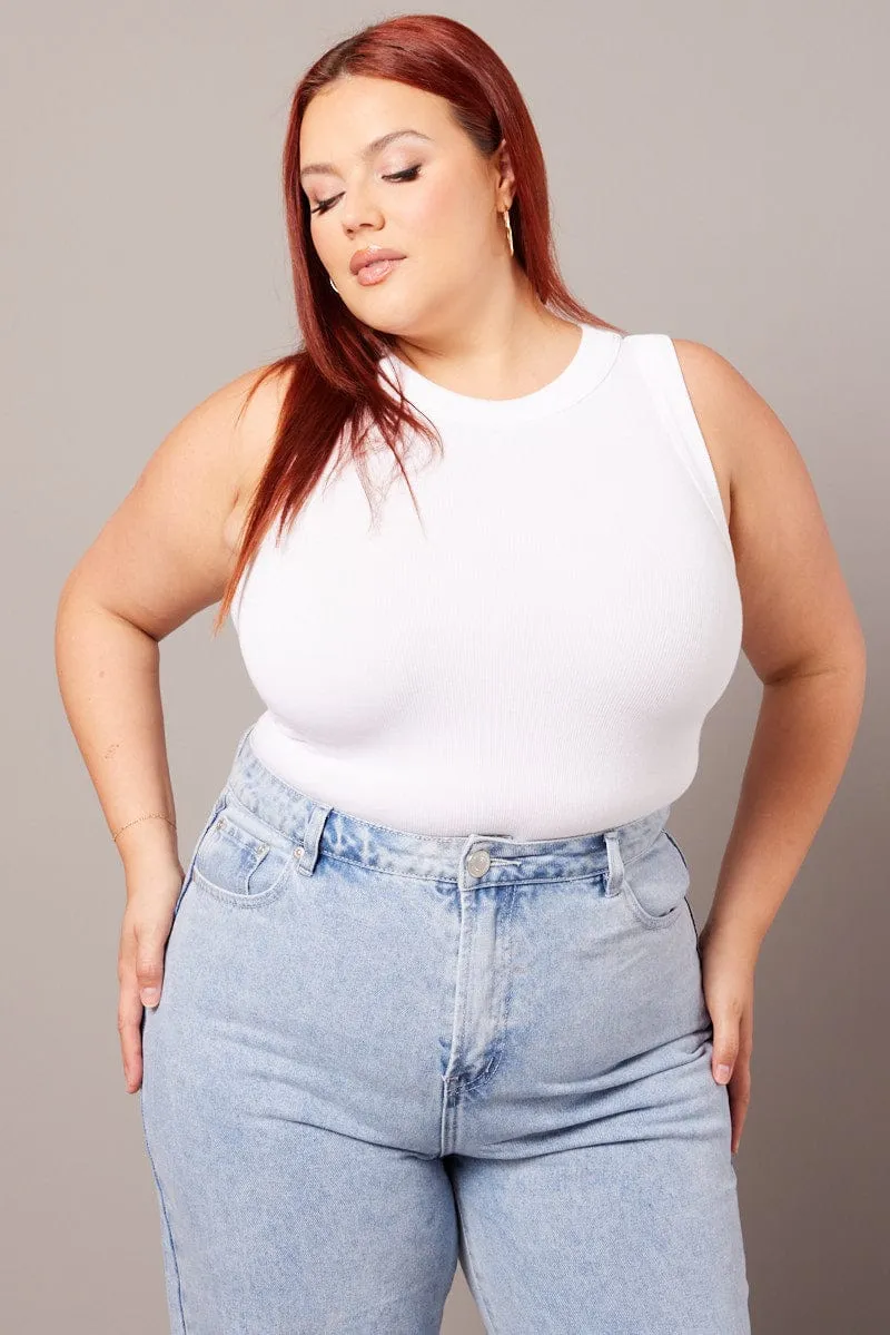 White Tank Top Crew Neck Seamless NonRestrictiveCut