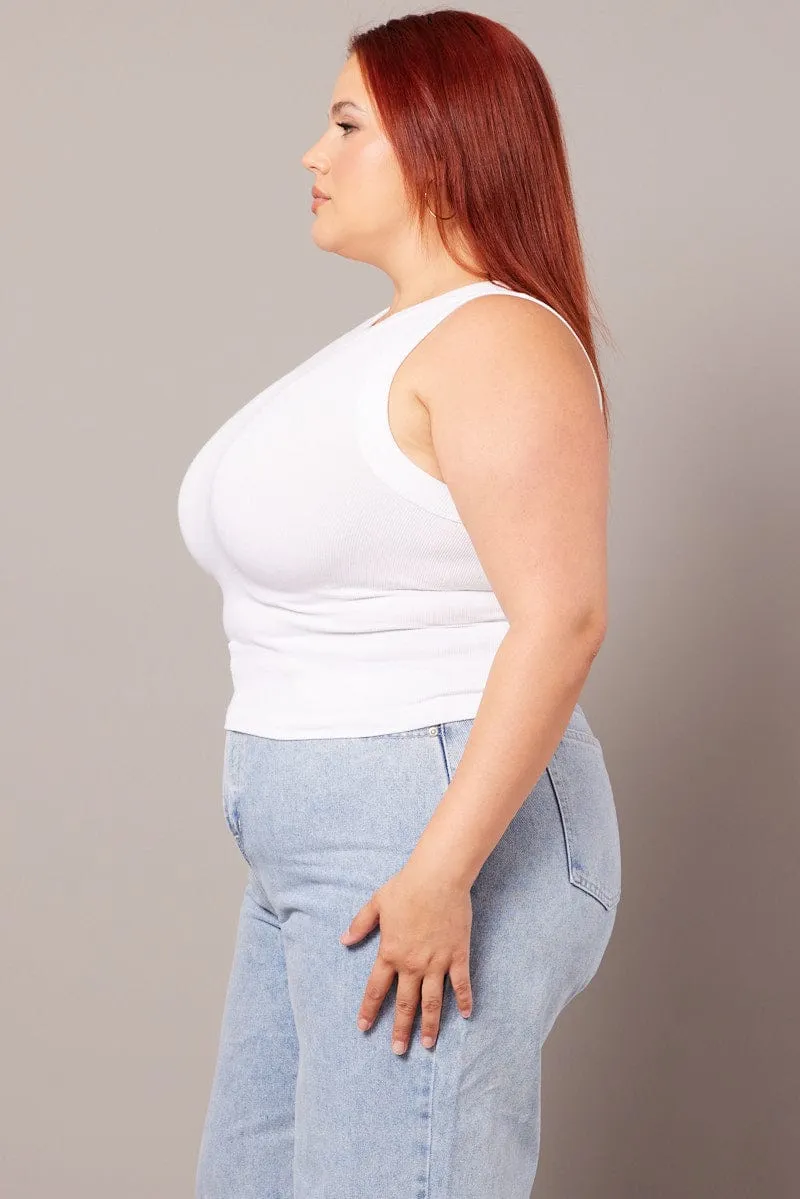 Sky Cool Balance Core White Tank Top Crew Neck Seamless