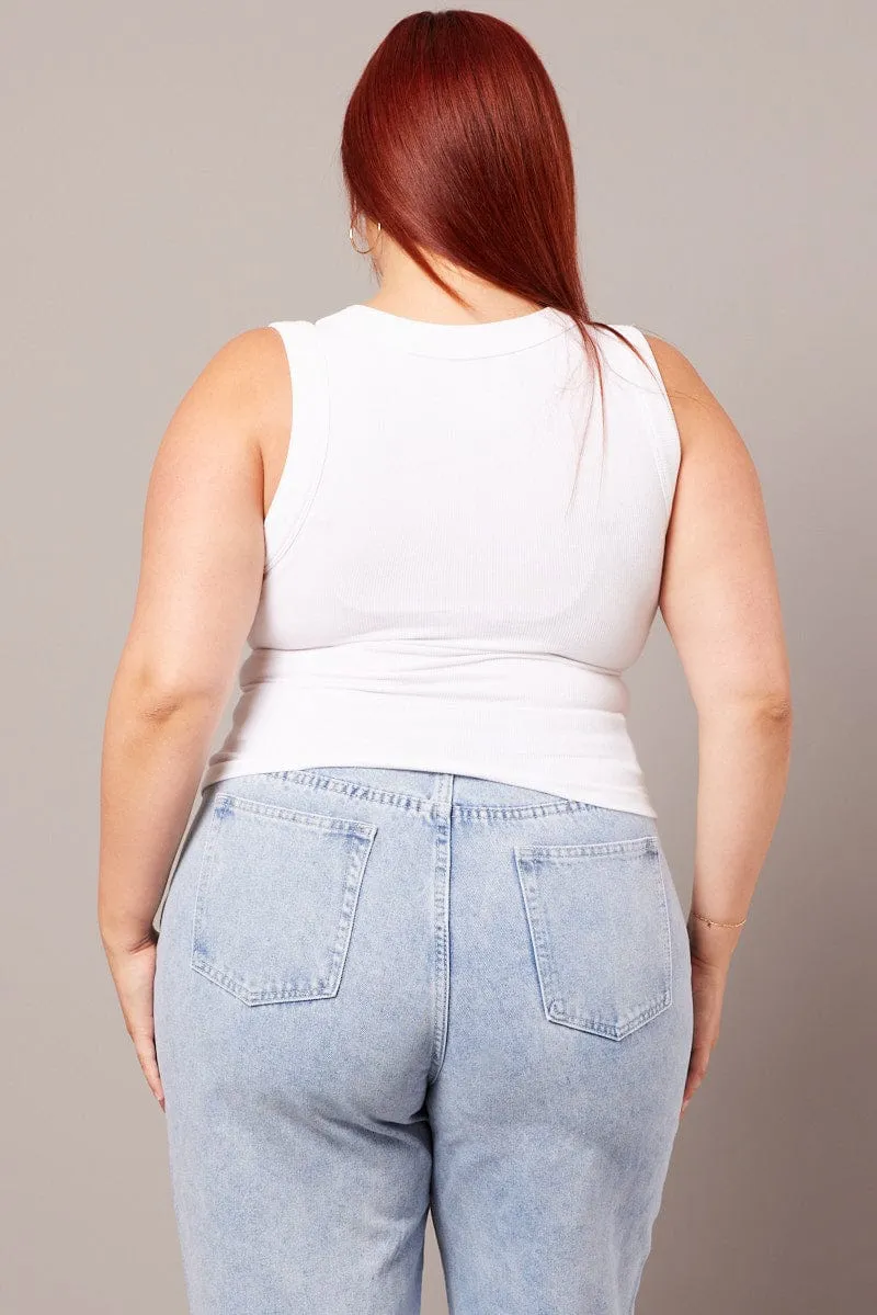 White Tank Top Crew Neck Seamless Game Day