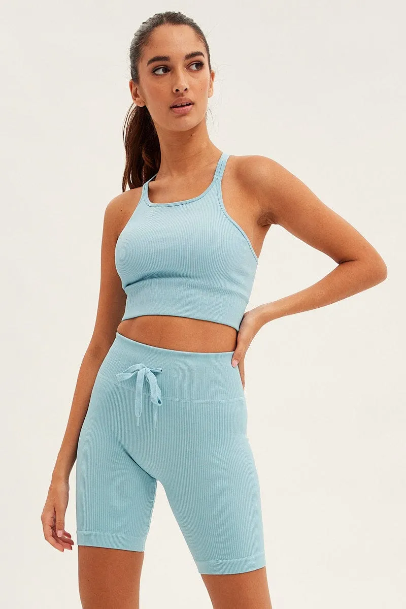 QuickReleaseFastener Cozy Fashion Blue Seamless Activewear Singlet Basic Top