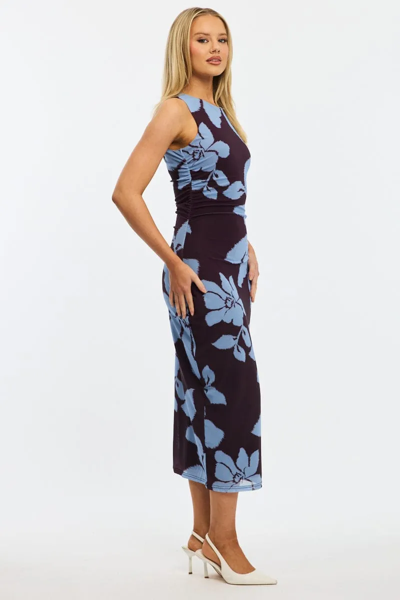 Purple Floral Bodycon Dress Sleeveless Mesh Love Glow Winter Layer