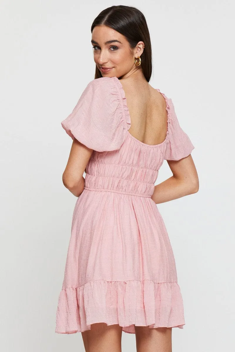 Pink Dress Short Sleeve Mini Dad Core Spanish Glow