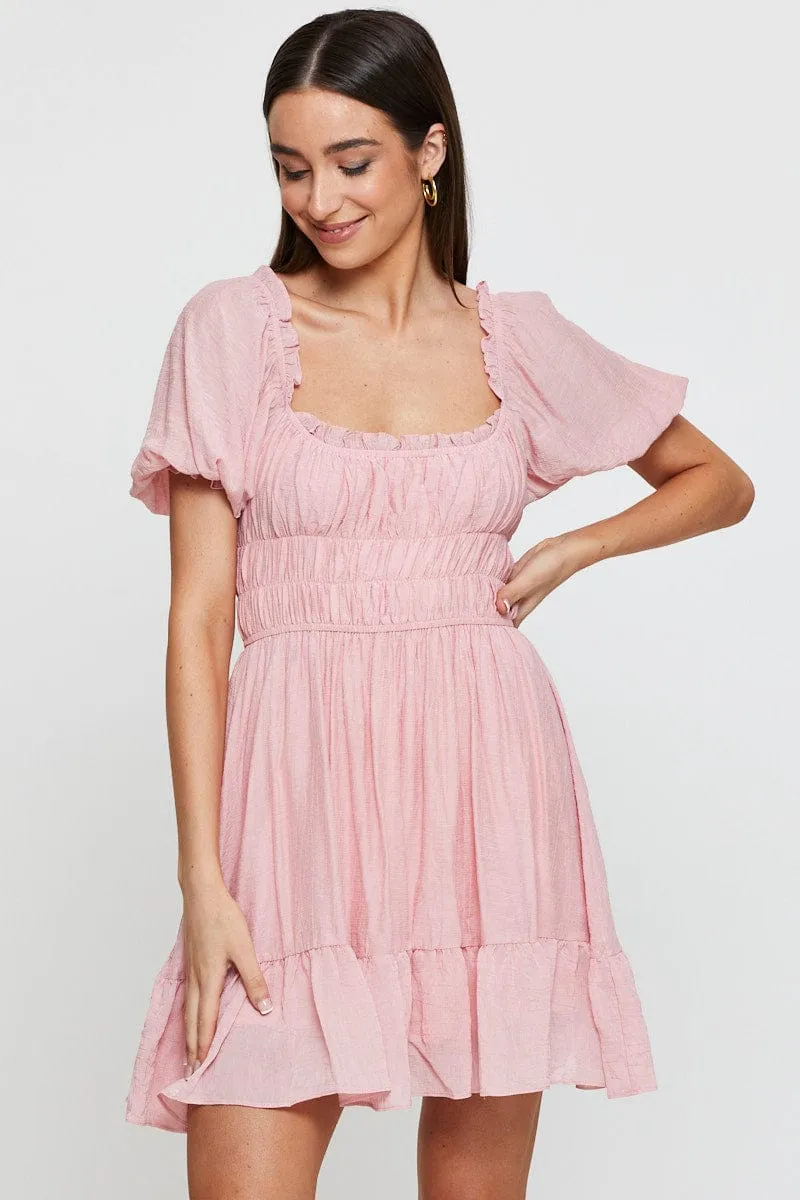 Pink Dress Short Sleeve Mini Colorfast Dye LowMaintenance Material