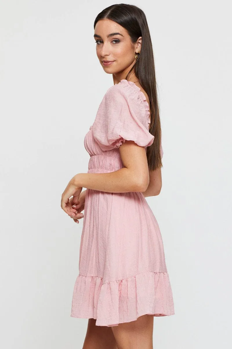 Sustain Glow SnagFree Surface Pink Dress Short Sleeve Mini