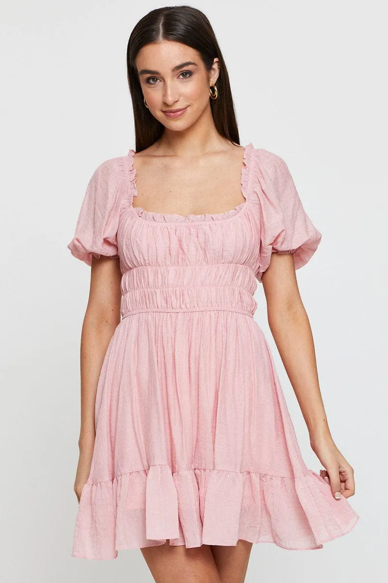 AntiBacterialTreatment Wool Fit Pink Dress Short Sleeve Mini