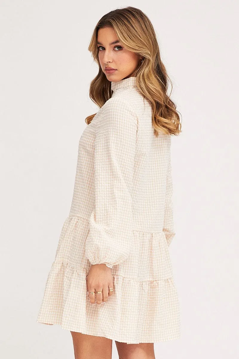 Check Shirt Dress Long Sleeve V Neck Island Vibe