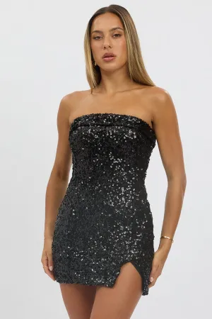 Black Bodycon Dress Sequin Strapless Timeless Skirt Legend Fit