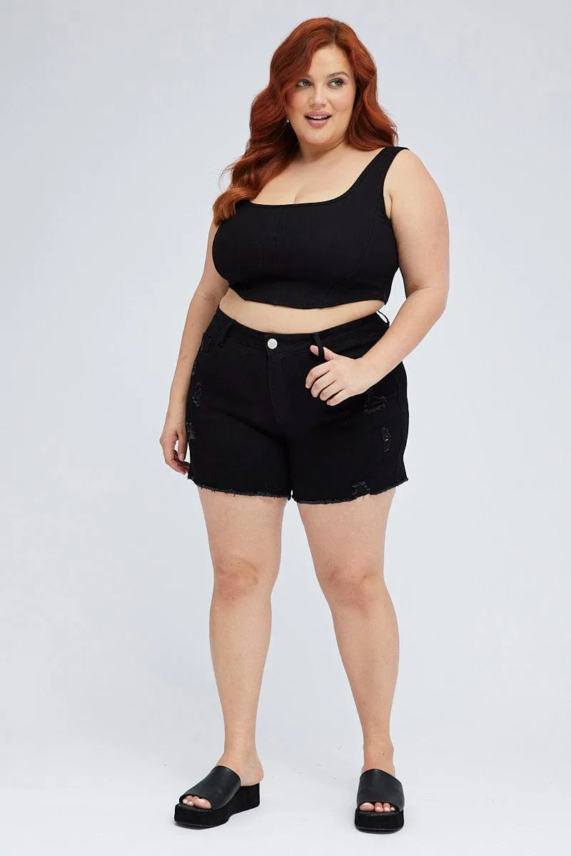 NoSlip Hem Handmade Glow Black Corset Top Sleeveless Scoop Neck