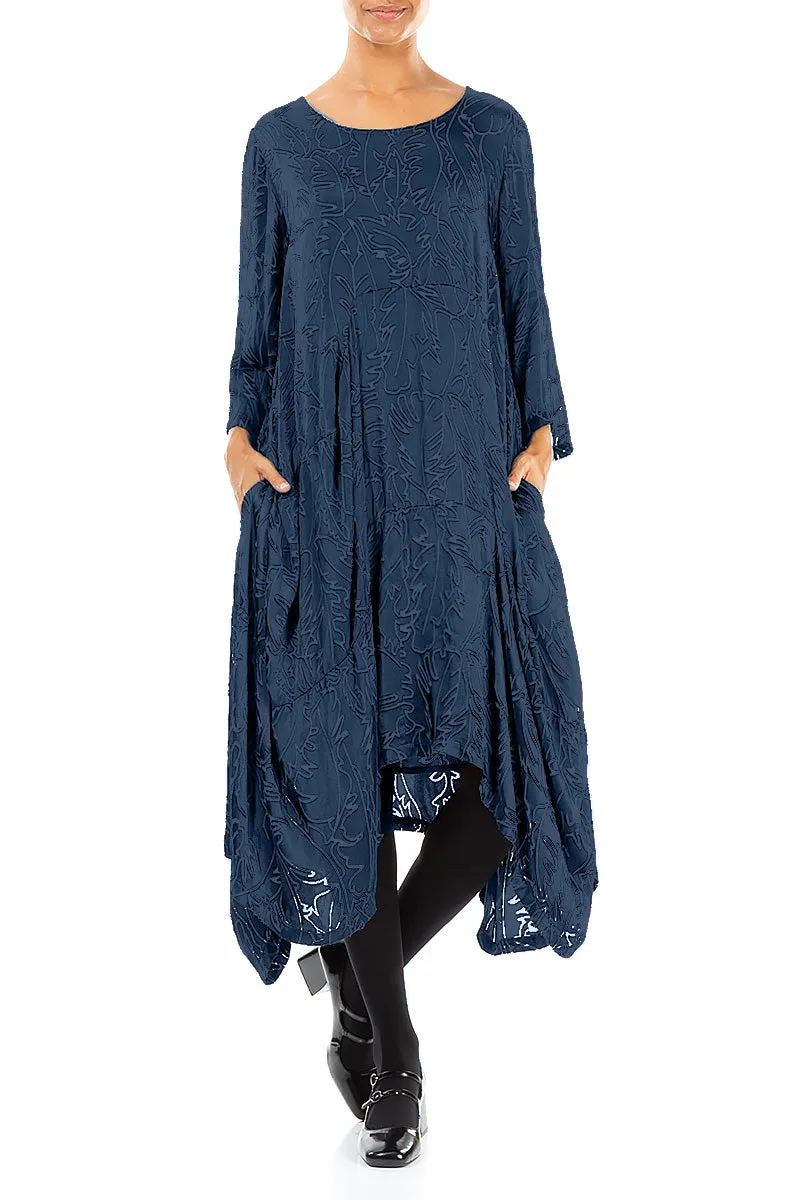 Draped Royal Blue Devor?? Feather Silk Dress Light Pants