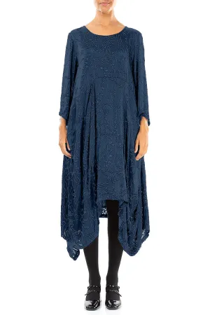 Star Light HypoallergenicTextile Draped Royal Blue Devor?? Feather Silk Dress