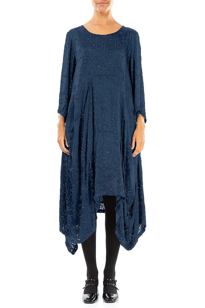 MultiPanelCut Draped Royal Blue Devor?? Feather Silk Dress