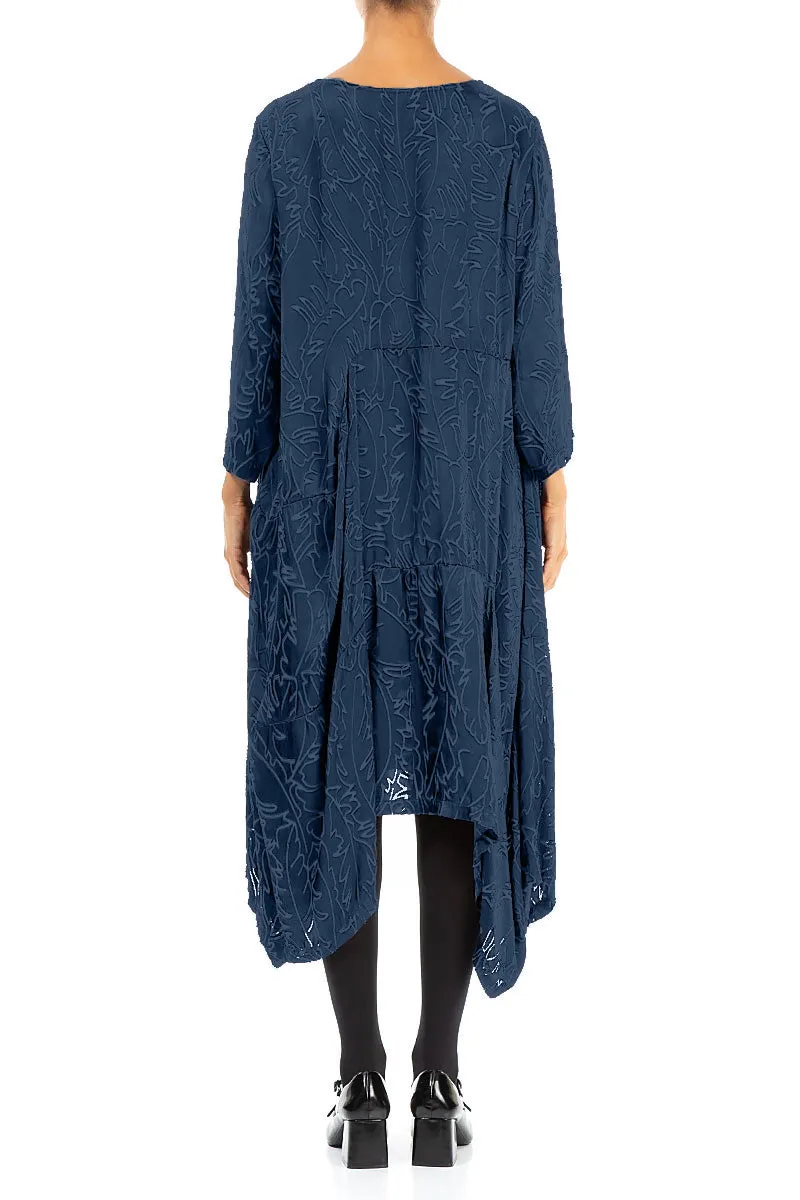 premium fabric Glitter Fit Draped Royal Blue Devor?? Feather Silk Dress
