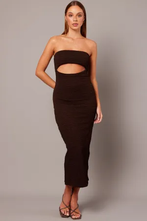 Raw Linen Brown Bodycon Dress Textured