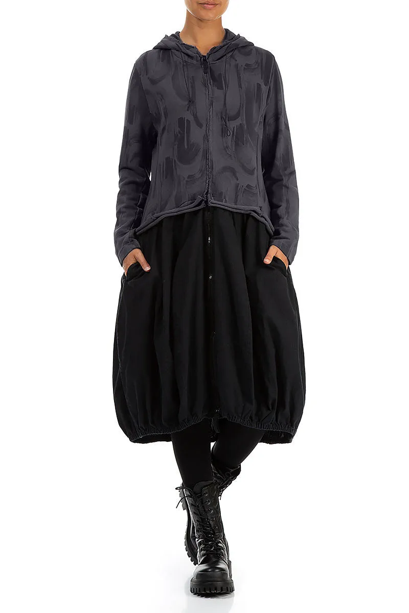 Hooded Graphite Paintwave Cotton Jacket Dress Placket Closure Summer Skirt