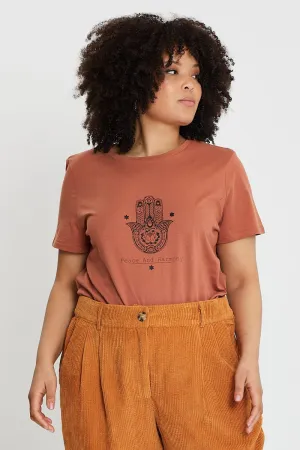 Brown Graphic T-shirt Hand Crew Neck Short Sleeve Cotton Casual Chic Wear Essential Wear