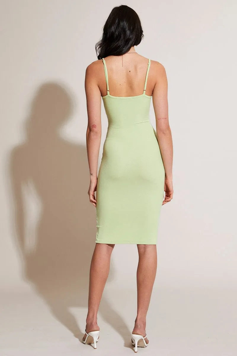 Casual Style Green Bodycon Dress Long Sleeve Midi