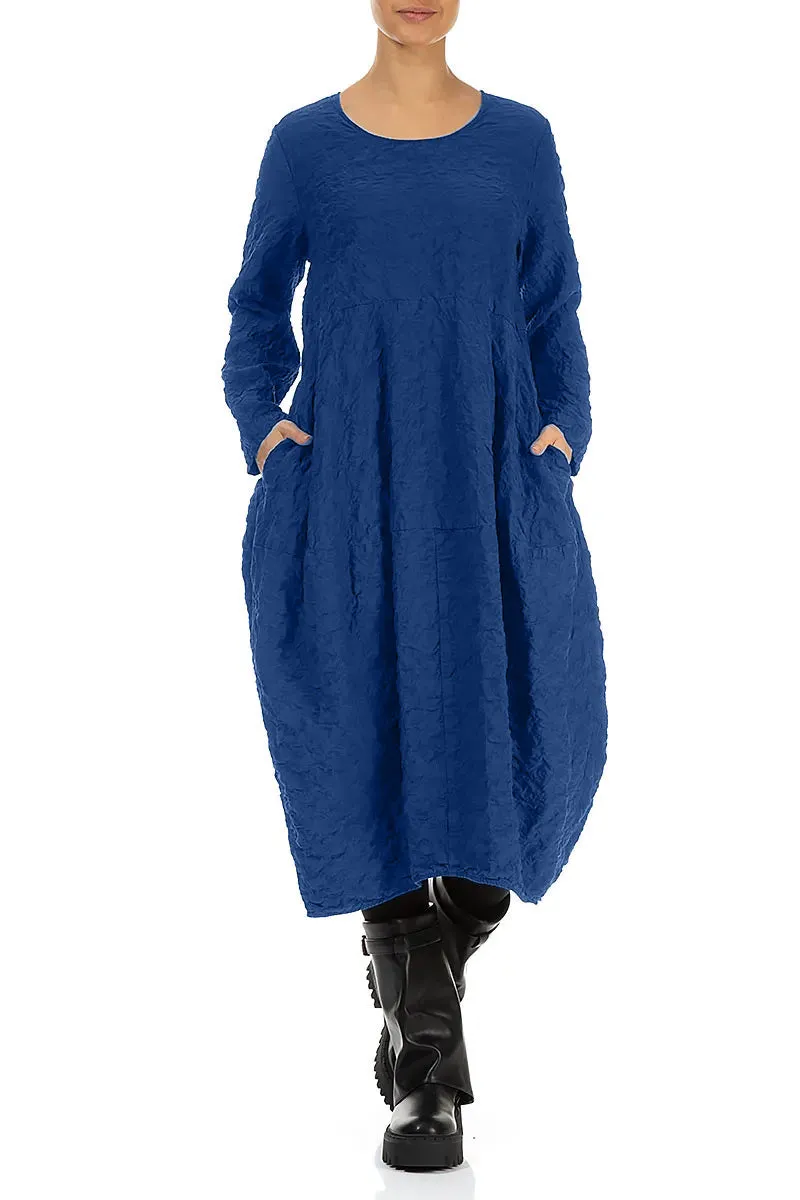 SweatAbsorbingTexture Balloon Royal Blue Pleated Silk Bamboo Dress