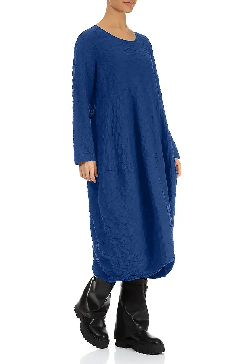 Balloon Royal Blue Pleated Silk Bamboo Dress HighNeckStyle