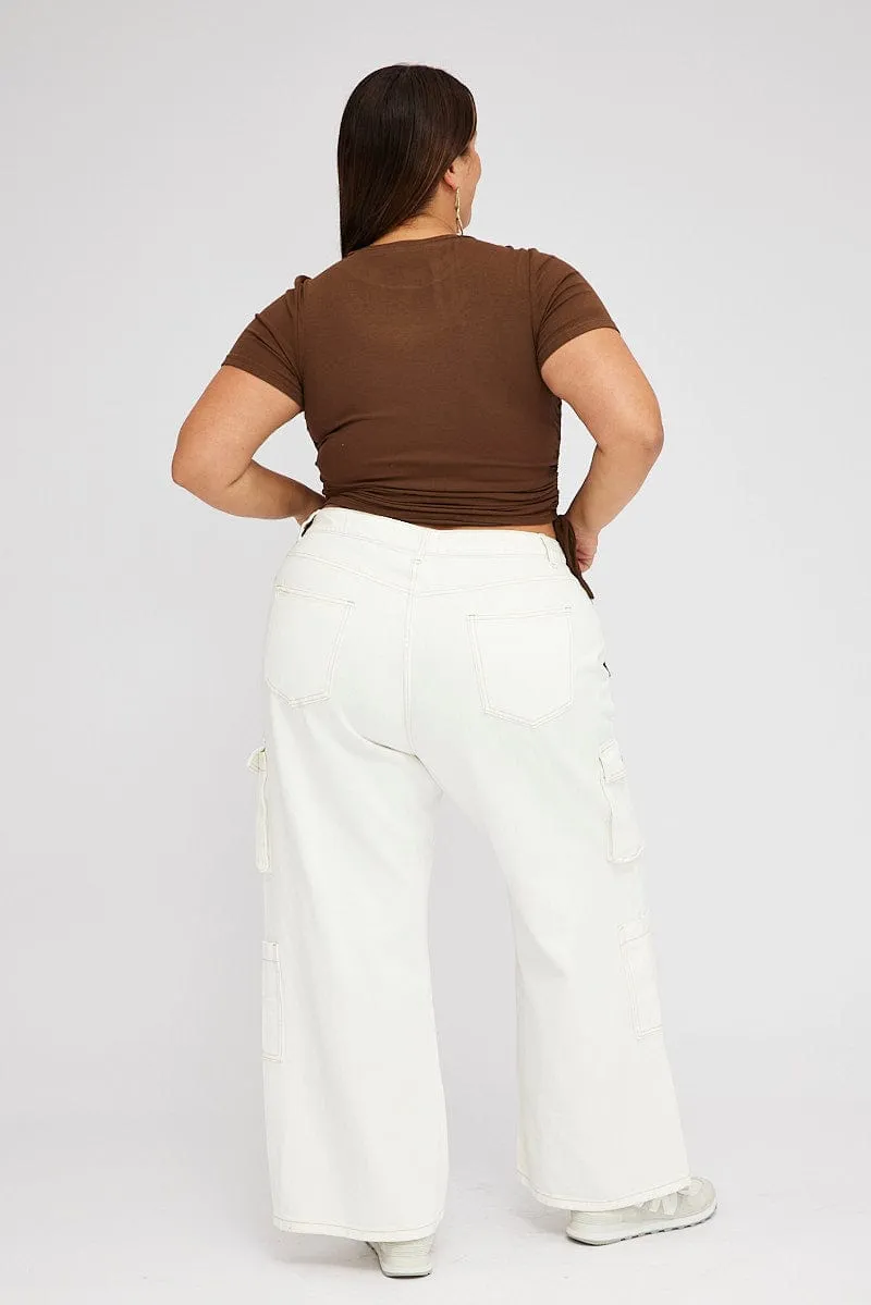 Classic Vibe White Cargo Denim Jeans High Rise