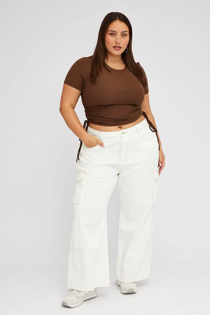 Casual Friday Classic Reinforced Pockets White Cargo Denim Jeans High Rise