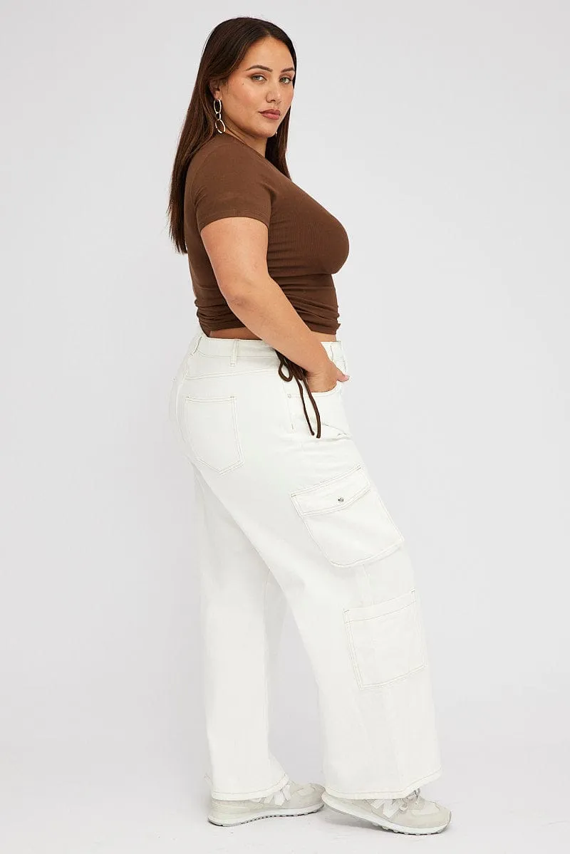 Professional Wear Weekend Warrior Go-to Wear White Cargo Denim Jeans High Rise
