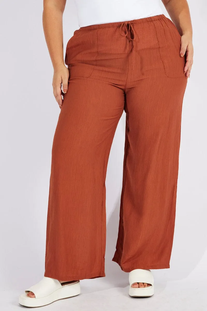 Relaxed Waist Cotton comfort Brown Wide Leg Pants High Rise