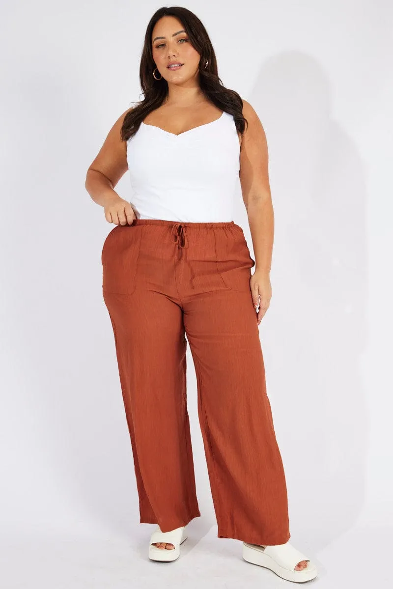 Brown Wide Leg Pants High Rise Snag Free Fabric Chic Style