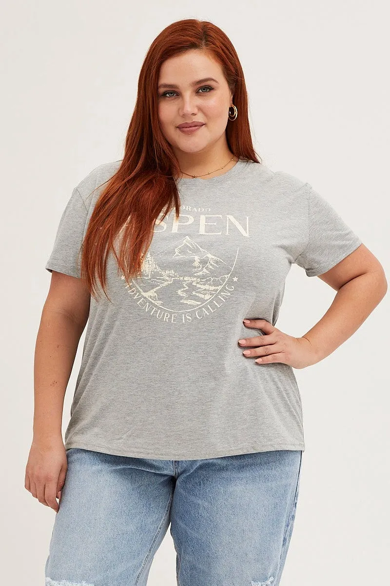 City Smart Grey Marle Aspen Short Sleeve Cotton Graphic T-shirt