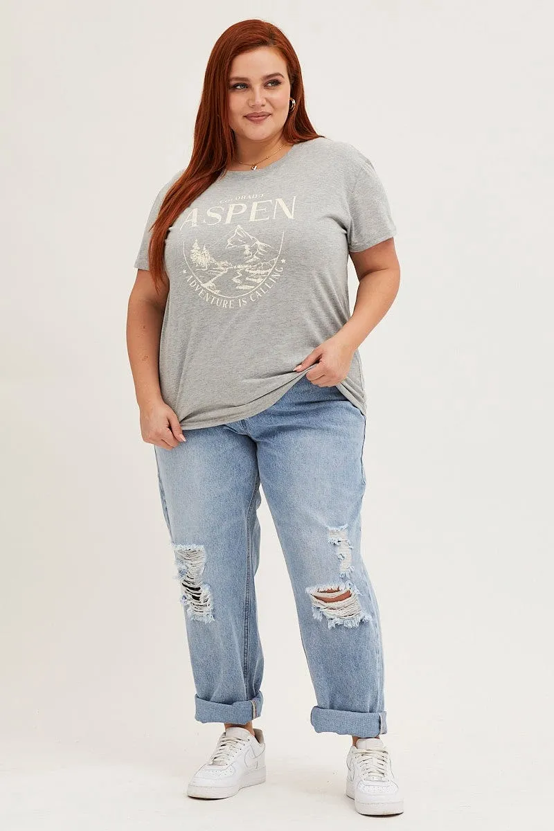 Grey Marle Aspen Short Sleeve Cotton Graphic T-shirt Cozy Layer Smart Design