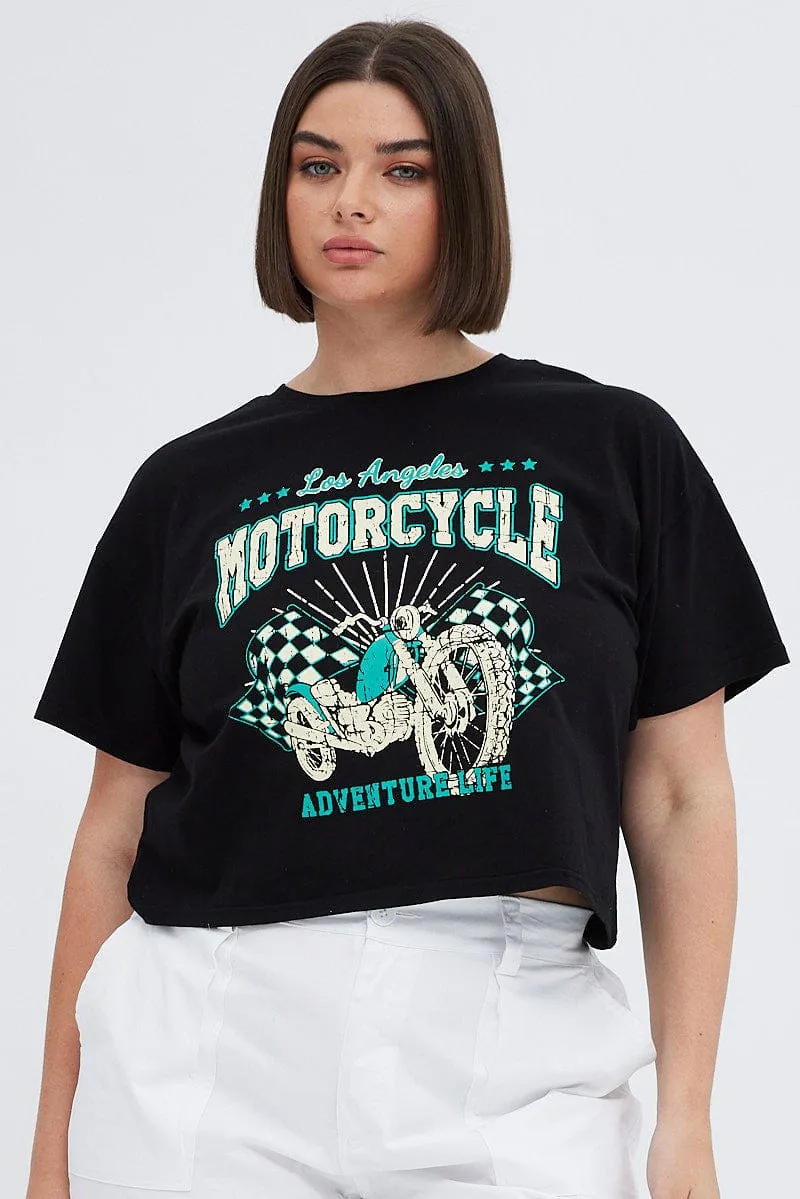 Black Graphic T-shirt La Motorcycle Cotton Crop Jersey harmonious
