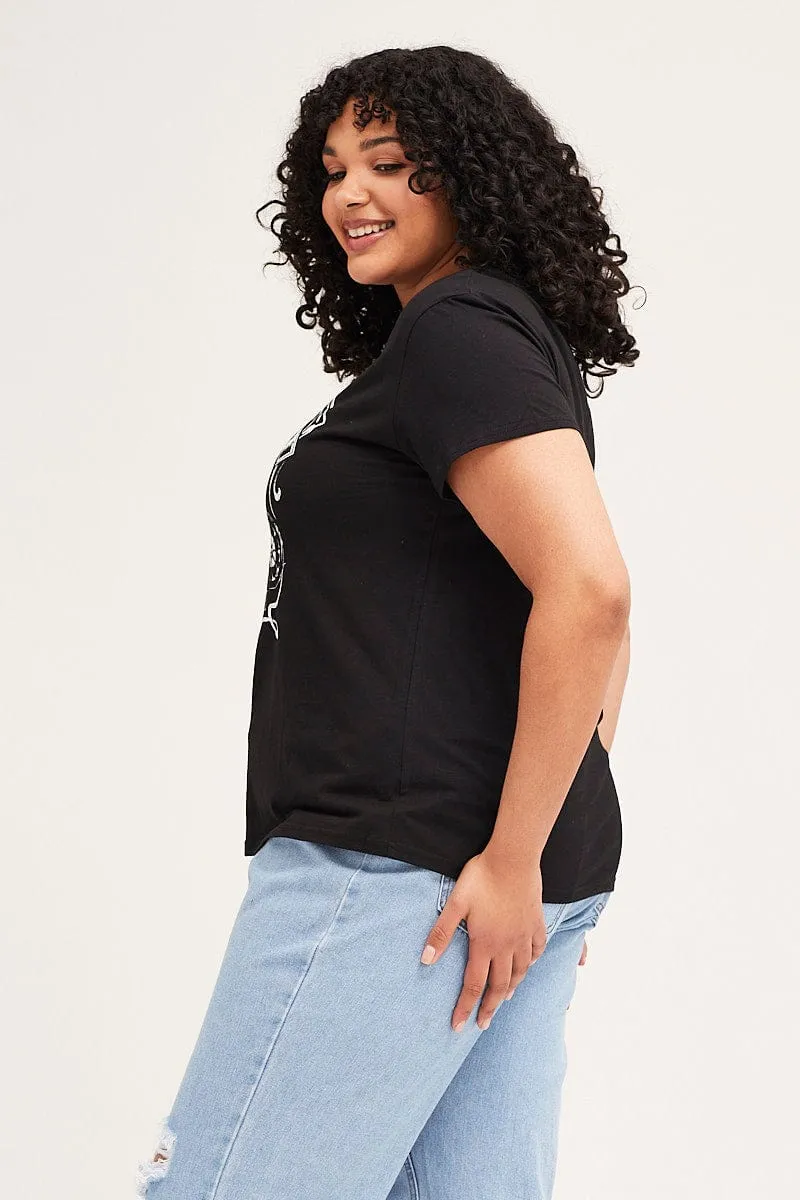 Black Short Sleeve Graphic Regular T-shirt Cashmere combination