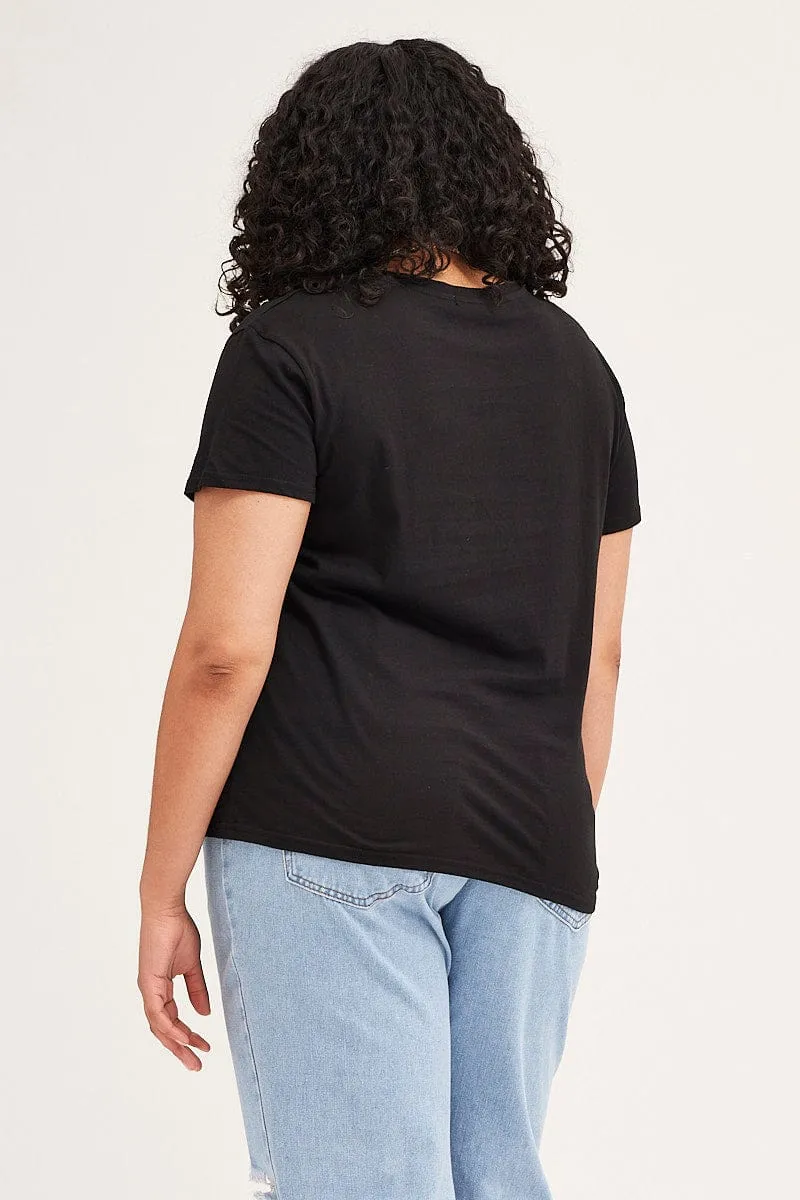 Comfy Touch Chic Casual Wear Black Short Sleeve Graphic Regular T-shirt