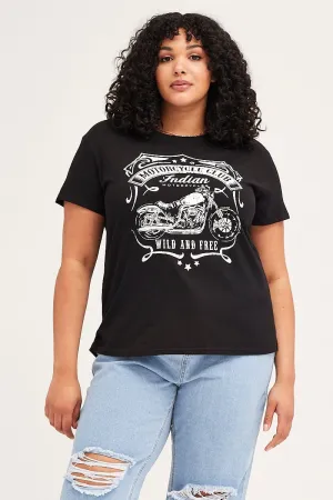 Black Short Sleeve Graphic Regular T-shirt Comfort and style Fresh and Cool
