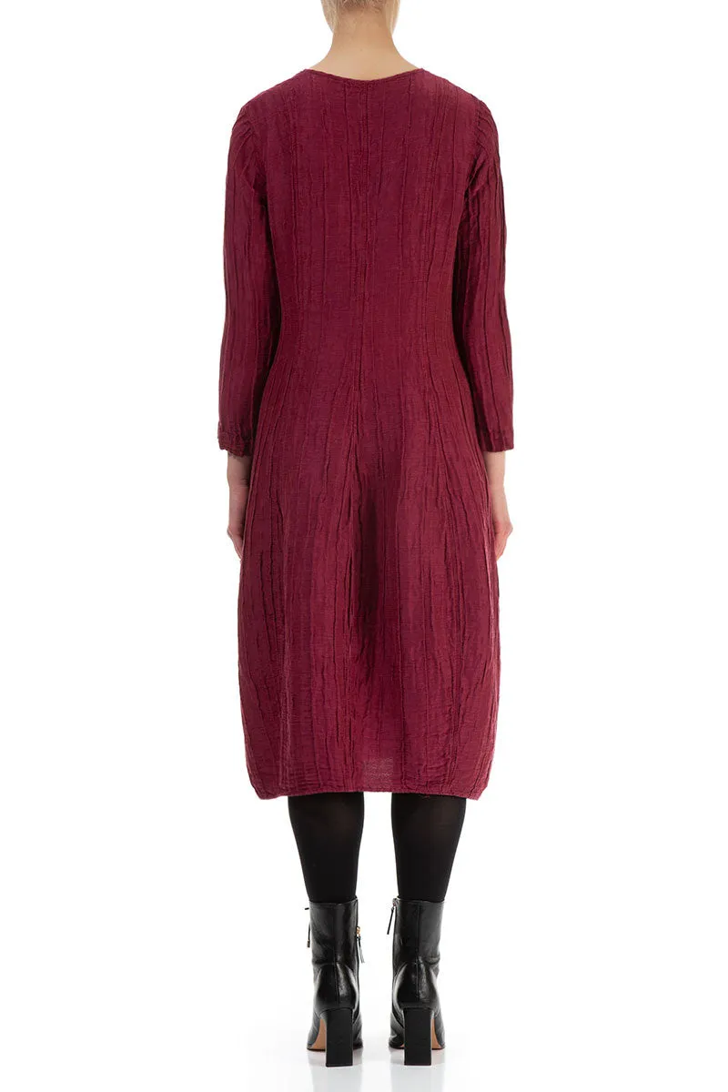Craft Soul Long Sleeves V-Neck Crinkled Claret Silk Dress