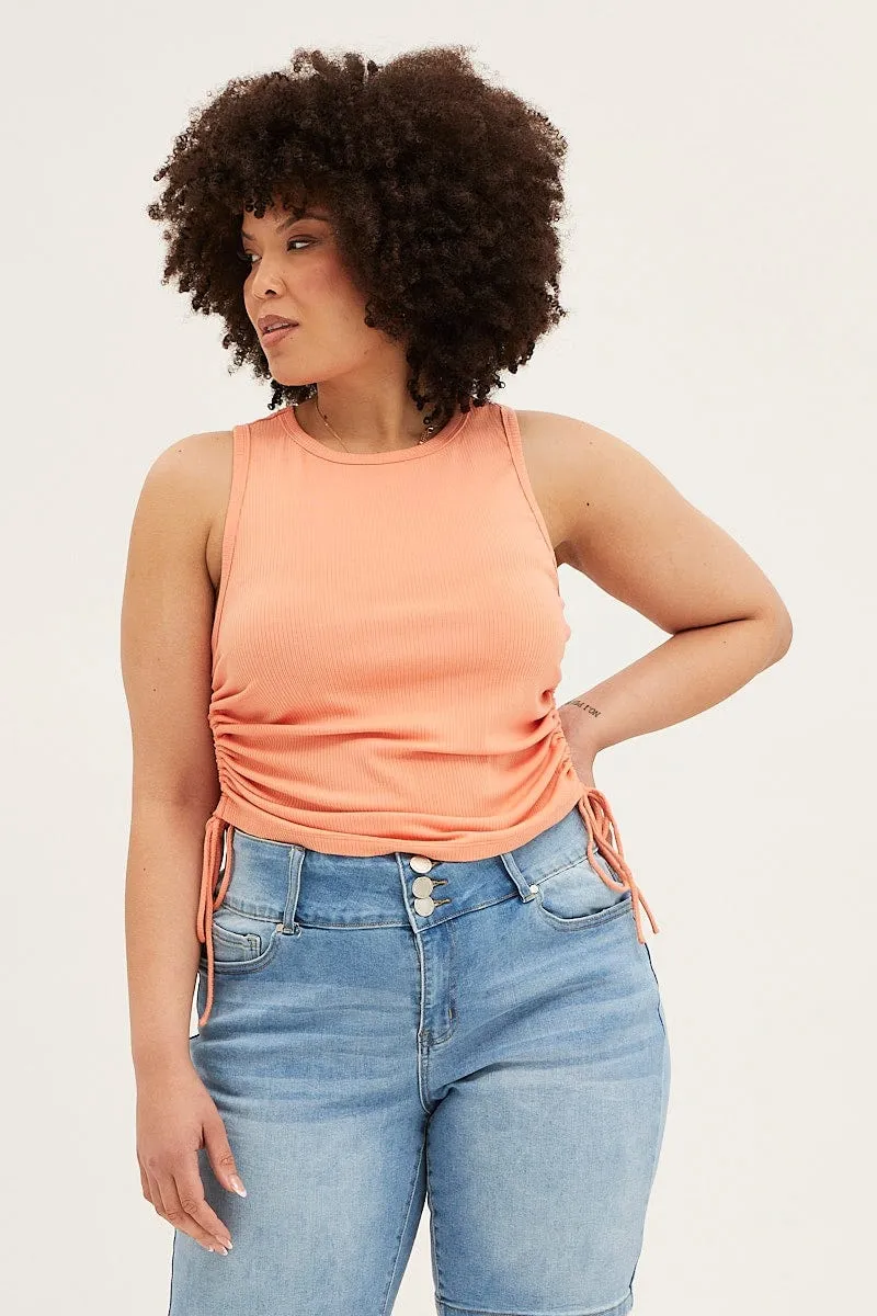 Orange Sleeveless Rib Jersey Drawstring Top Craft Core Epic Glow