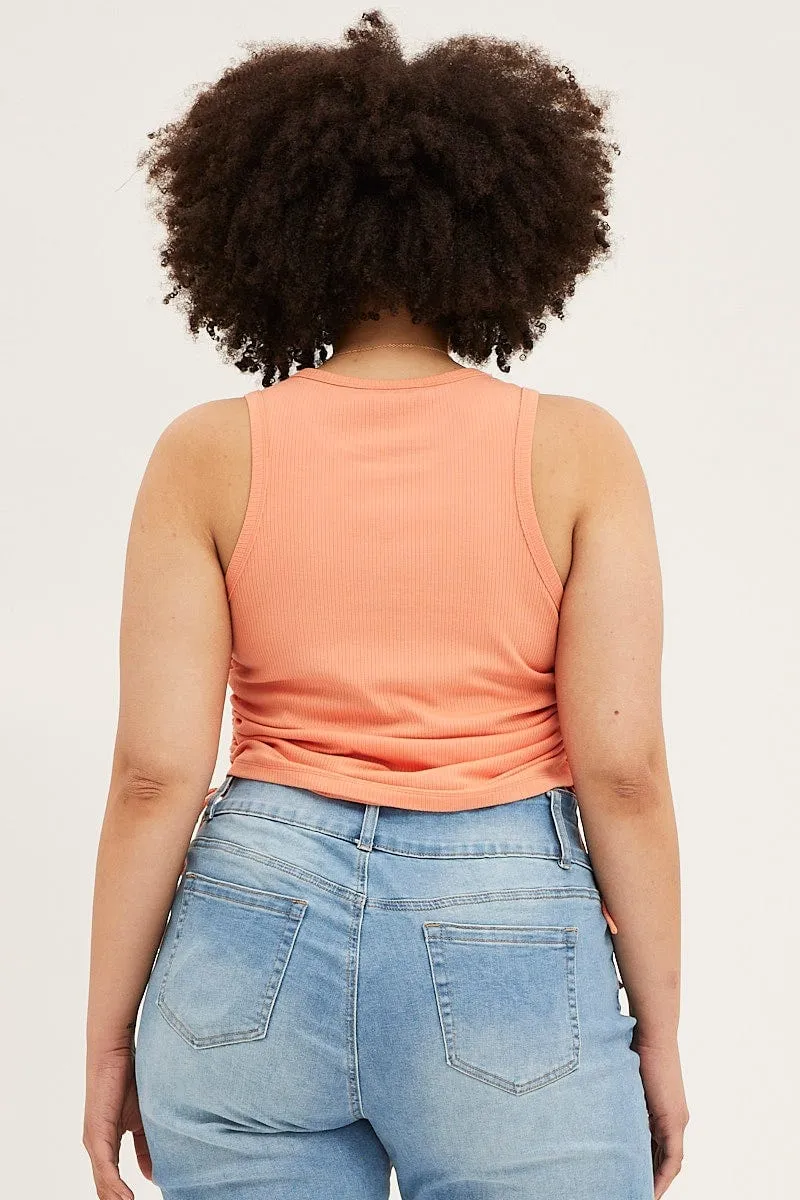 Orange Sleeveless Rib Jersey Drawstring Top Gentle Power