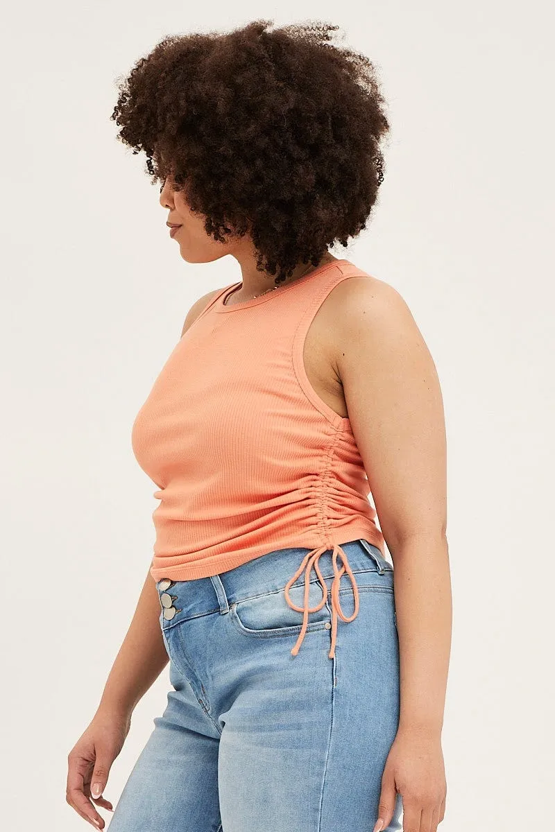 clean look Spark Glow Orange Sleeveless Rib Jersey Drawstring Top