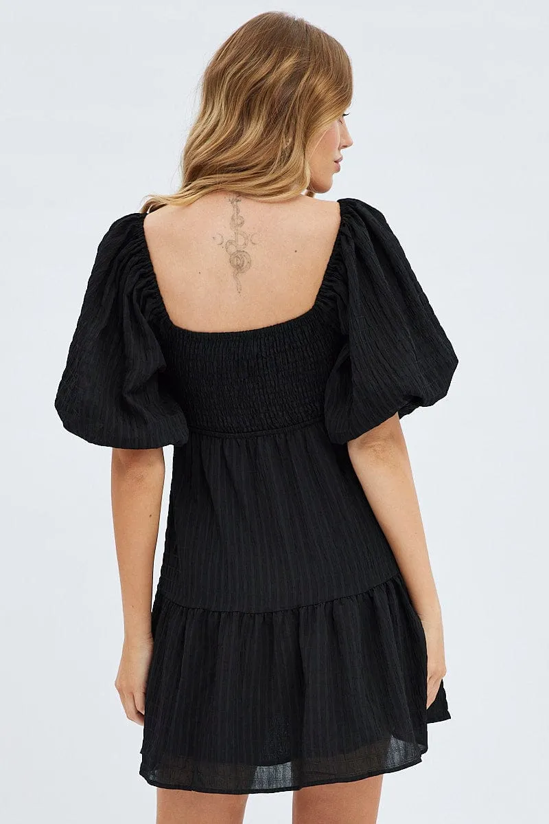 Slim Touch Black Fit And Flare Dress Mini Ruched Bust