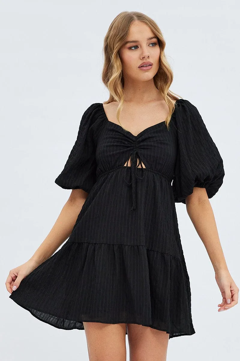 Urban Soft Trend Warm Black Fit And Flare Dress Mini Ruched Bust