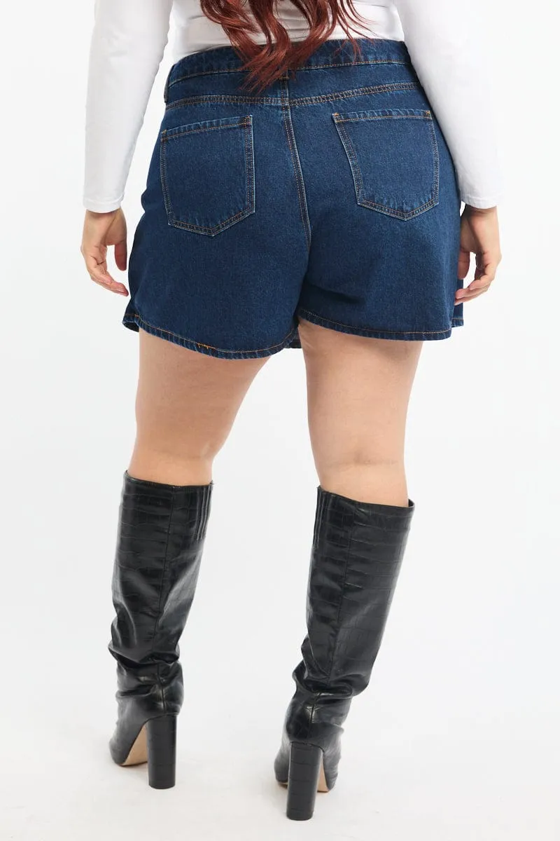 elastic waistband Evening Outing Denim Skorts High Rise