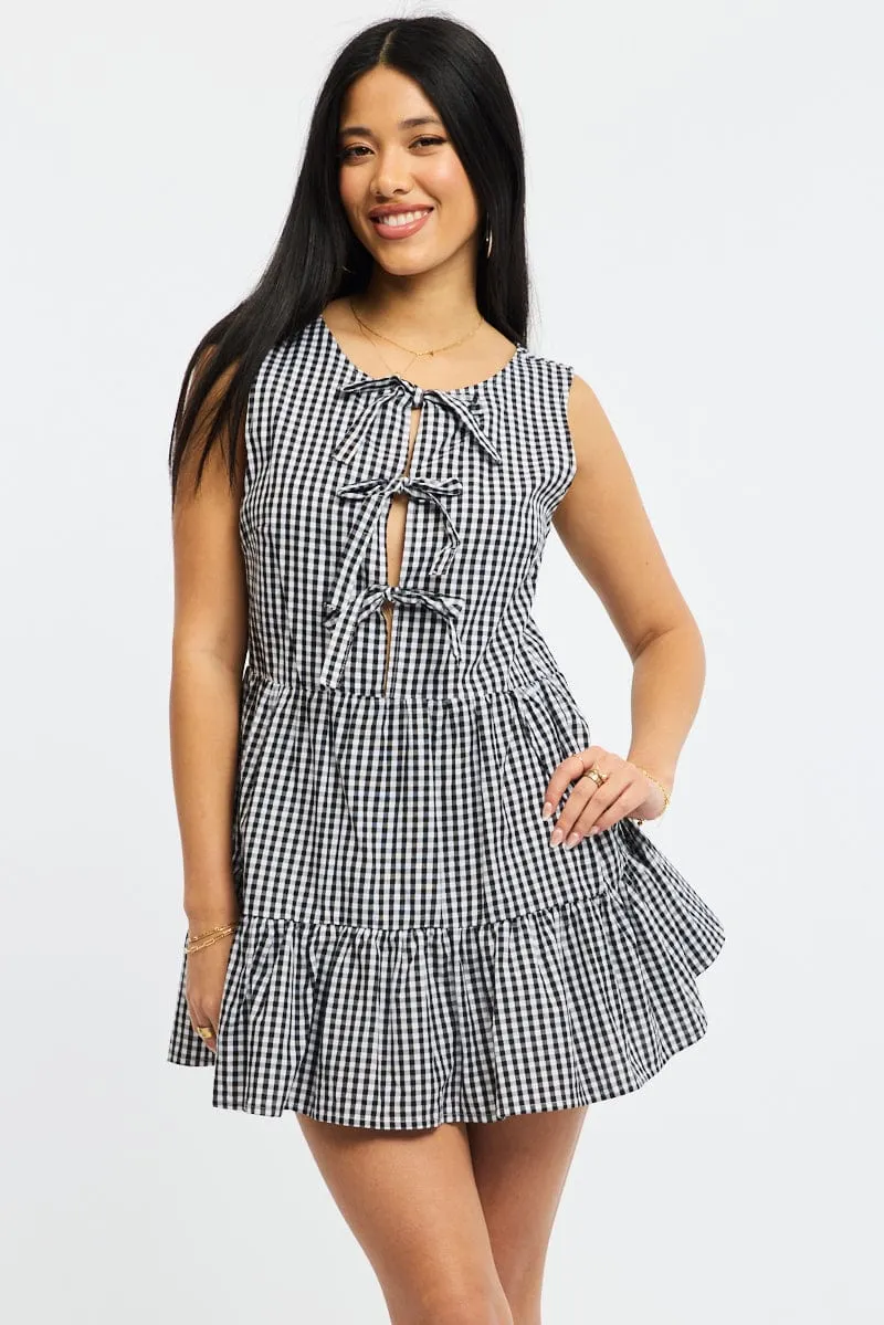Black Check Mini Dress Ribbon Detail Show Time Pop Fresh