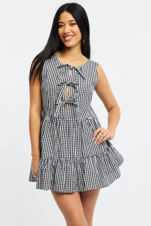 Black Check Mini Dress Ribbon Detail Show Time Pop Fresh