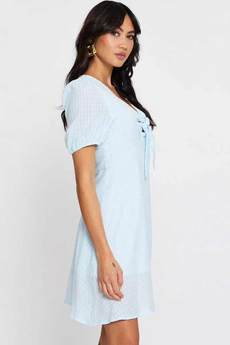 Chic dress for outings Blue Mini Dress Short Sleeve
