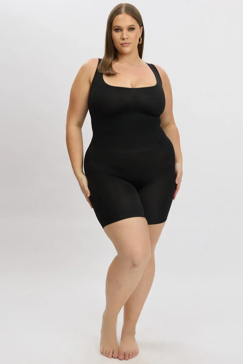FrictionResistant WindResistantWeave Black Seamless Open Bust Sculpting Bodysuit