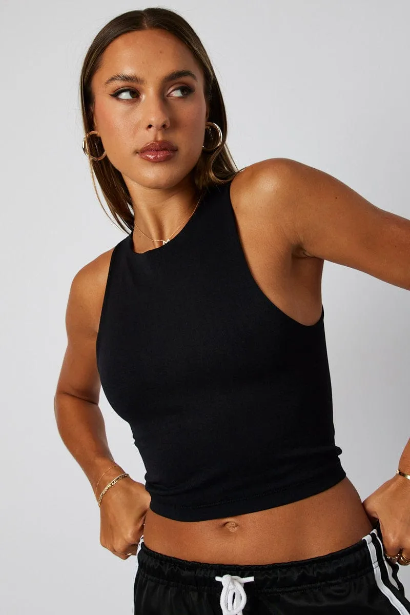 Black Tank Top Crew Neck Seamless Clean Fit