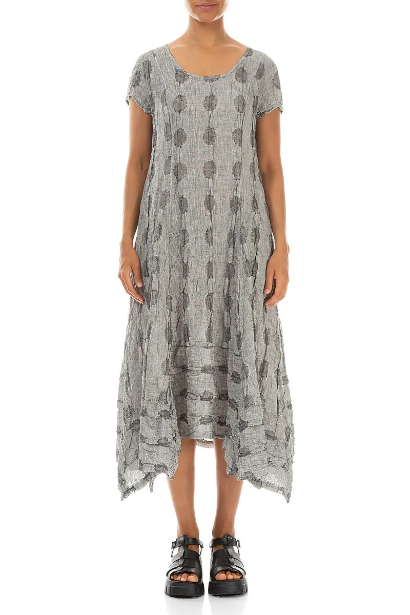 MultiPurposePockets SmoothInnerLining Flared Textured Bubbles Grey Linen Dress