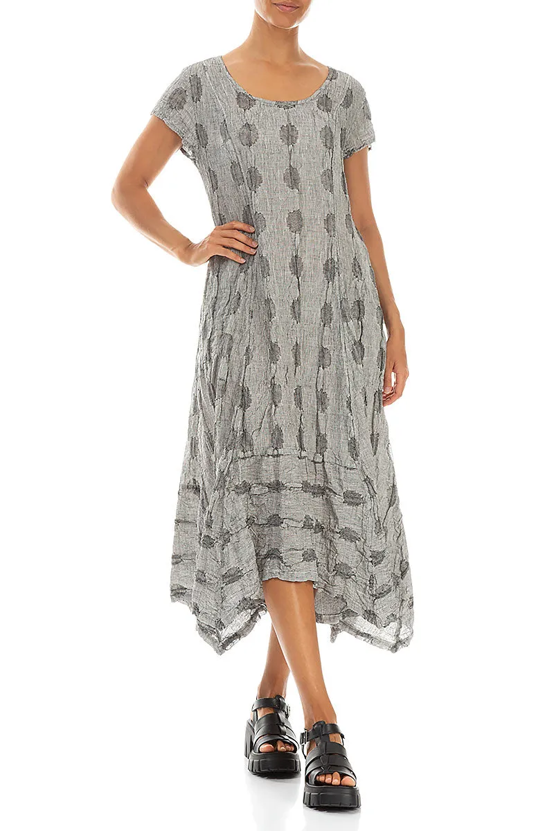 Legend Glow ElasticFree Cuffs Flared Textured Bubbles Grey Linen Dress