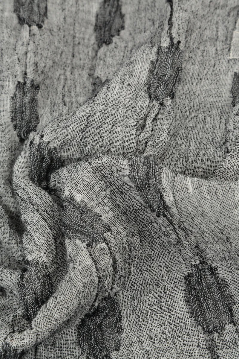 Flared Textured Bubbles Grey Linen Dress Polish Tone