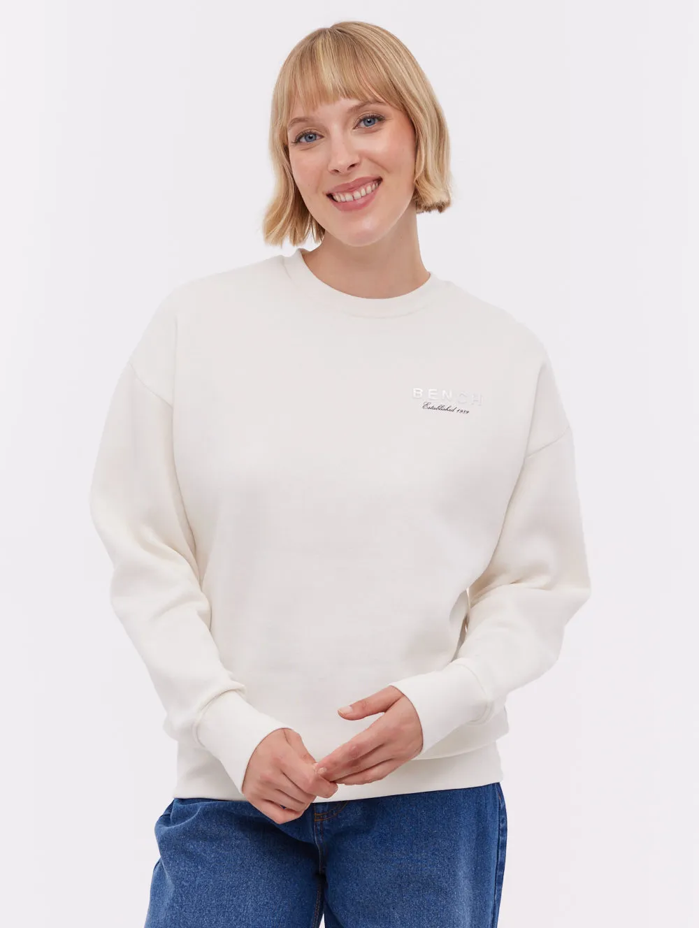 Gerna Back Print Crew Neck - White DoubleStitchReinforcement