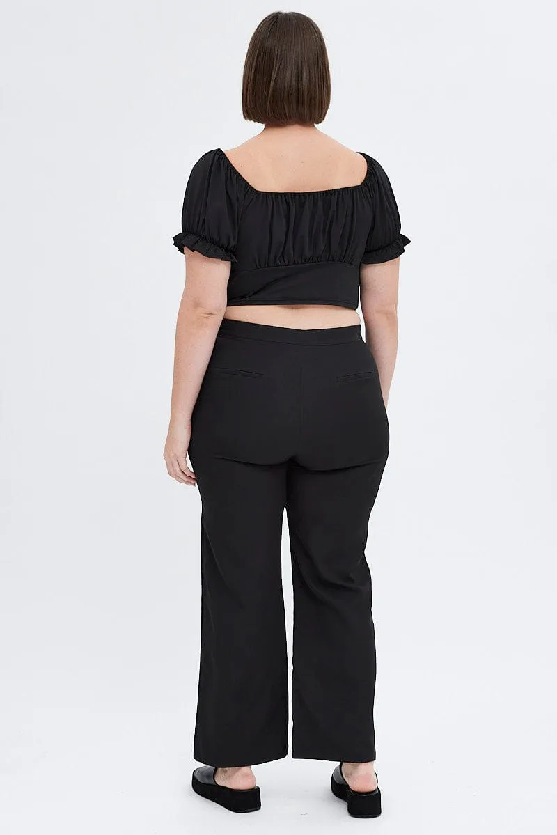 Black Wideleg Pants Corset Waist Outdoor Ready Urban Flex